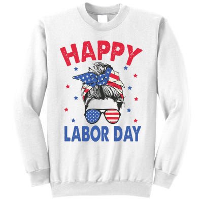 Happy Labor Day Shirts For Labor Day Messy Bun USA Flag Sweatshirt