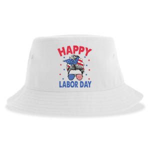 Happy Labor Day Shirts For Labor Day Messy Bun USA Flag Sustainable Bucket Hat