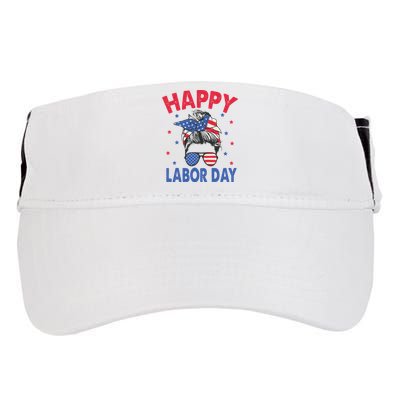 Happy Labor Day Shirts For Labor Day Messy Bun USA Flag Adult Drive Performance Visor