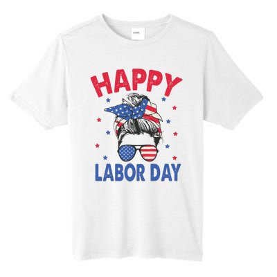 Happy Labor Day Shirts For Labor Day Messy Bun USA Flag Tall Fusion ChromaSoft Performance T-Shirt