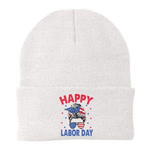 Happy Labor Day Shirts For Labor Day Messy Bun USA Flag Knit Cap Winter Beanie