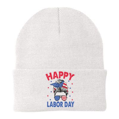 Happy Labor Day Shirts For Labor Day Messy Bun USA Flag Knit Cap Winter Beanie