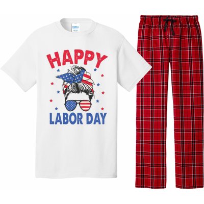 Happy Labor Day Shirts For Labor Day Messy Bun USA Flag Pajama Set