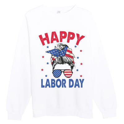 Happy Labor Day Shirts For Labor Day Messy Bun USA Flag Premium Crewneck Sweatshirt