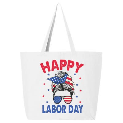 Happy Labor Day Shirts For Labor Day Messy Bun USA Flag 25L Jumbo Tote