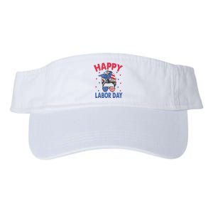 Happy Labor Day Shirts For Labor Day Messy Bun USA Flag Valucap Bio-Washed Visor