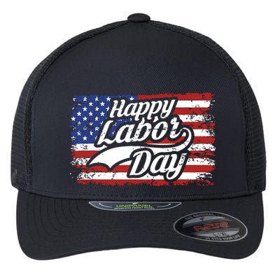 Happy Labor Day Shirts For Labor Day Retro US Flag Flexfit Unipanel Trucker Cap