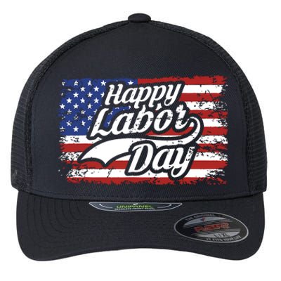 Happy Labor Day Shirts For Labor Day Retro US Flag Flexfit Unipanel Trucker Cap