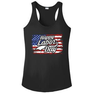 Happy Labor Day Shirts For Labor Day Retro US Flag Ladies PosiCharge Competitor Racerback Tank