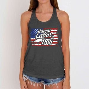 Happy Labor Day Shirts For Labor Day Retro US Flag Women's Knotted Racerback Tank