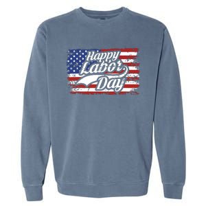 Happy Labor Day Shirts For Labor Day Retro US Flag Garment-Dyed Sweatshirt