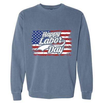 Happy Labor Day Shirts For Labor Day Retro US Flag Garment-Dyed Sweatshirt