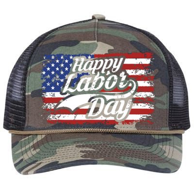 Happy Labor Day Shirts For Labor Day Retro US Flag Retro Rope Trucker Hat Cap