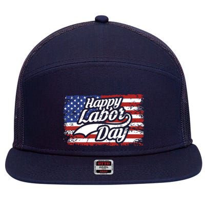 Happy Labor Day Shirts For Labor Day Retro US Flag 7 Panel Mesh Trucker Snapback Hat