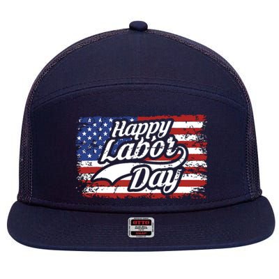 Happy Labor Day Shirts For Labor Day Retro US Flag 7 Panel Mesh Trucker Snapback Hat