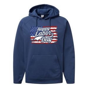 Happy Labor Day Shirts For Labor Day Retro US Flag Performance Fleece Hoodie