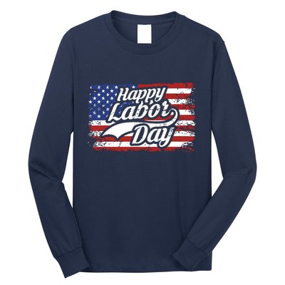 Happy Labor Day Shirts For Labor Day Retro US Flag Long Sleeve Shirt