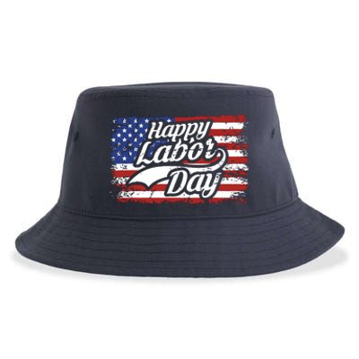 Happy Labor Day Shirts For Labor Day Retro US Flag Sustainable Bucket Hat