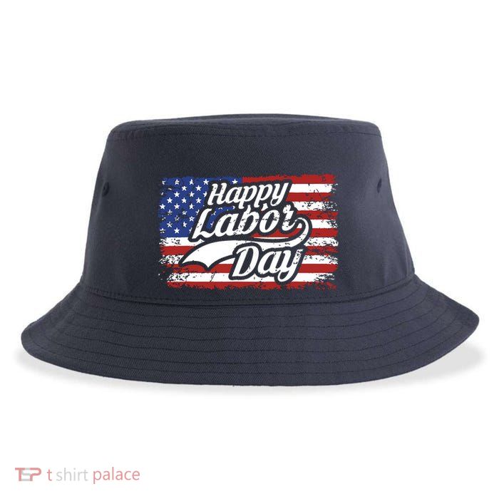Happy Labor Day Shirts For Labor Day Retro US Flag Sustainable Bucket Hat