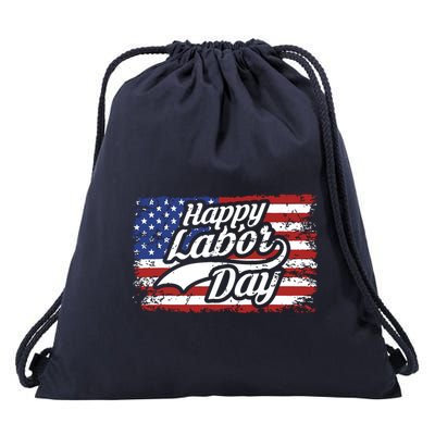 Happy Labor Day Shirts For Labor Day Retro US Flag Drawstring Bag