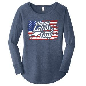 Happy Labor Day Shirts For Labor Day Retro US Flag Women's Perfect Tri Tunic Long Sleeve Shirt