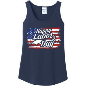 Happy Labor Day Shirts For Labor Day Retro US Flag Ladies Essential Tank