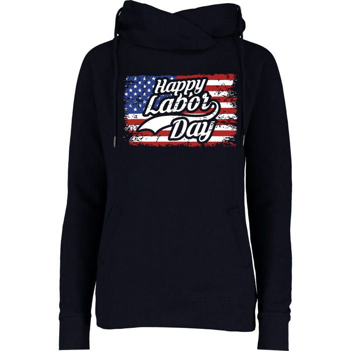 Happy Labor Day Shirts For Labor Day Retro US Flag Womens Funnel Neck Pullover Hood