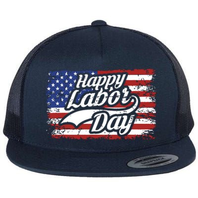 Happy Labor Day Shirts For Labor Day Retro US Flag Flat Bill Trucker Hat