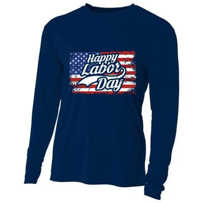 Happy Labor Day Shirts For Labor Day Retro US Flag Cooling Performance Long Sleeve Crew
