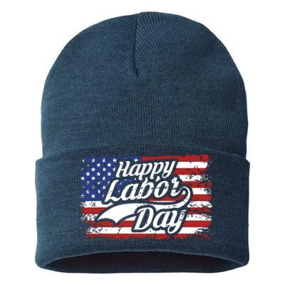 Happy Labor Day Shirts For Labor Day Retro US Flag Sustainable Knit Beanie