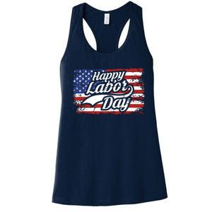 Happy Labor Day Shirts For Labor Day Retro US Flag Women's Racerback Tank