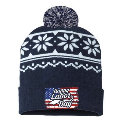 Happy Labor Day Shirts For Labor Day Retro US Flag USA-Made Snowflake Beanie