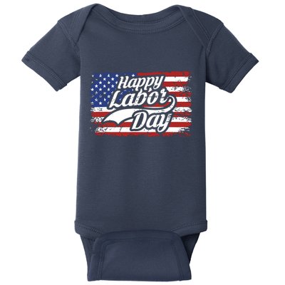 Happy Labor Day Shirts For Labor Day Retro US Flag Baby Bodysuit