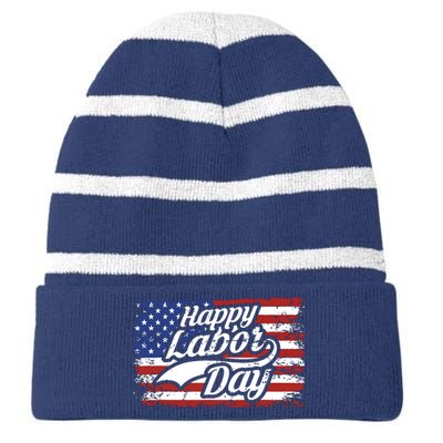 Happy Labor Day Shirts For Labor Day Retro US Flag Striped Beanie with Solid Band