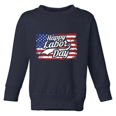 Happy Labor Day Shirts For Labor Day Retro US Flag Toddler Sweatshirt
