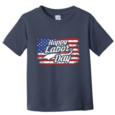 Happy Labor Day Shirts For Labor Day Retro US Flag Toddler T-Shirt