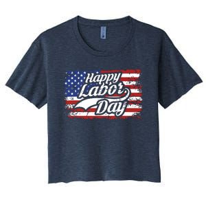 Happy Labor Day Shirts For Labor Day Retro US Flag Women's Crop Top Tee