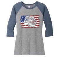 Happy Labor Day Shirts For Labor Day Retro US Flag Women's Tri-Blend 3/4-Sleeve Raglan Shirt