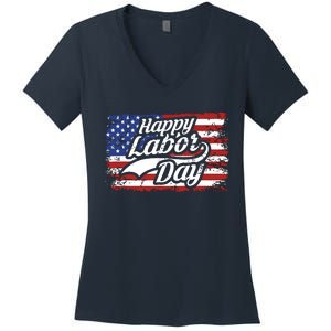 Happy Labor Day Shirts For Labor Day Retro US Flag Women's V-Neck T-Shirt