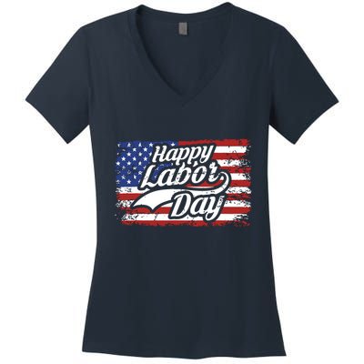 Happy Labor Day Shirts For Labor Day Retro US Flag Women's V-Neck T-Shirt