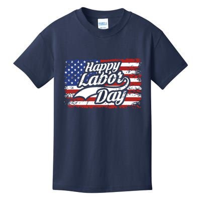Happy Labor Day Shirts For Labor Day Retro US Flag Kids T-Shirt