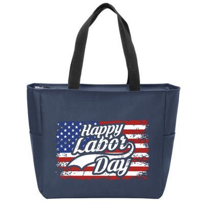 Happy Labor Day Shirts For Labor Day Retro US Flag Zip Tote Bag