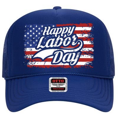 Happy Labor Day Shirts For Labor Day Retro US Flag High Crown Mesh Back Trucker Hat