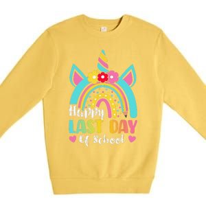 Happy Last Day Of School Rainbow Unicorn Graduation Funny Premium Crewneck Sweatshirt