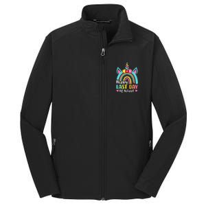 Happy Last Day Of School Rainbow Unicorn Graduation Funny Core Soft Shell Jacket