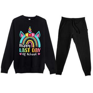 Happy Last Day Of School Rainbow Unicorn Graduation Funny Premium Crewneck Sweatsuit Set