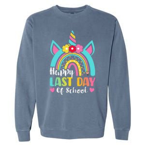 Happy Last Day Of School Rainbow Unicorn Graduation Funny Garment-Dyed Sweatshirt