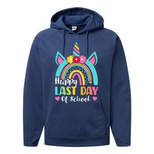 Happy Last Day Of School Rainbow Unicorn Graduation Funny Performance Fleece Hoodie