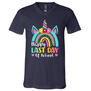 Happy Last Day Of School Rainbow Unicorn Graduation Funny V-Neck T-Shirt