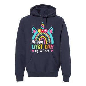 Happy Last Day Of School Rainbow Unicorn Graduation Funny Premium Hoodie